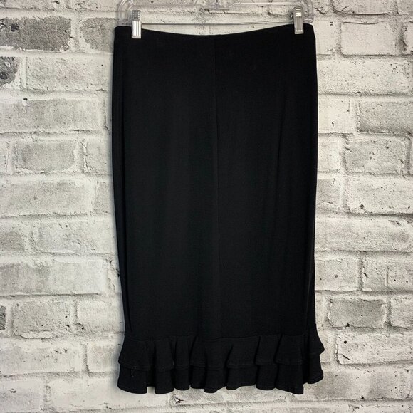 Vintage Saks Fifth Avenue Collection Black Jersey Knit Ruffle Knee Length Skirt - Picture 4 of 12